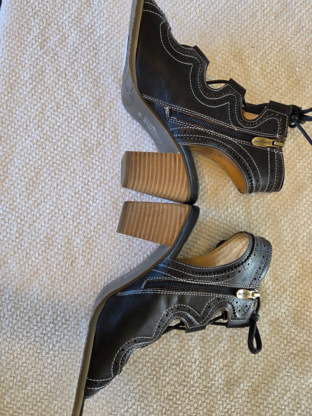 L'Artiste open toe booties black leather Alejandra, Spring Step laces heel boho - Picture 6 of 12